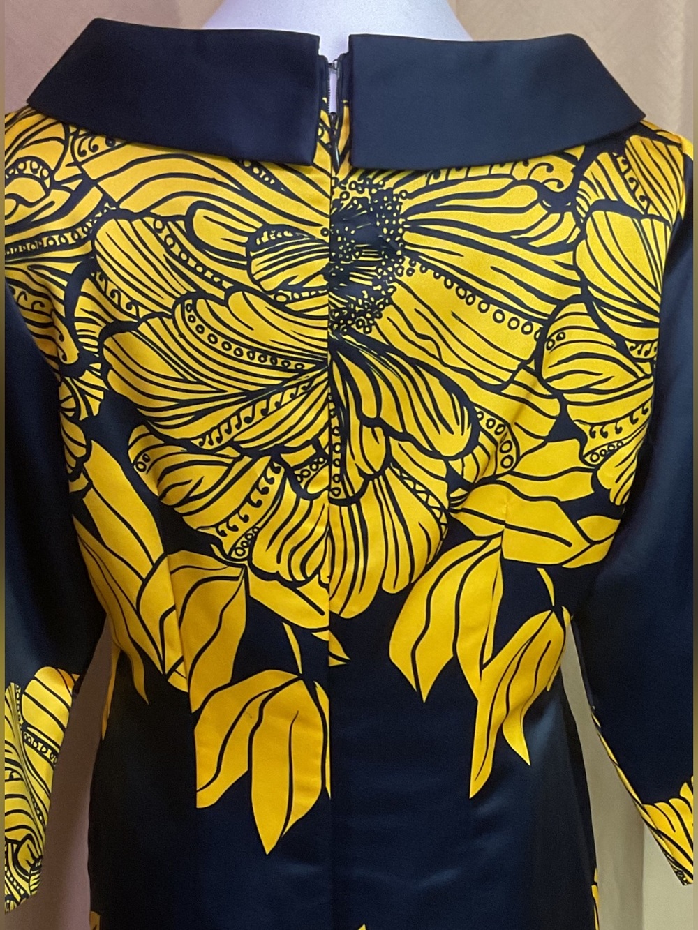 Ashro Navy Blue With Yellow Floral Print Vintage Dress - Picture 7 of 10